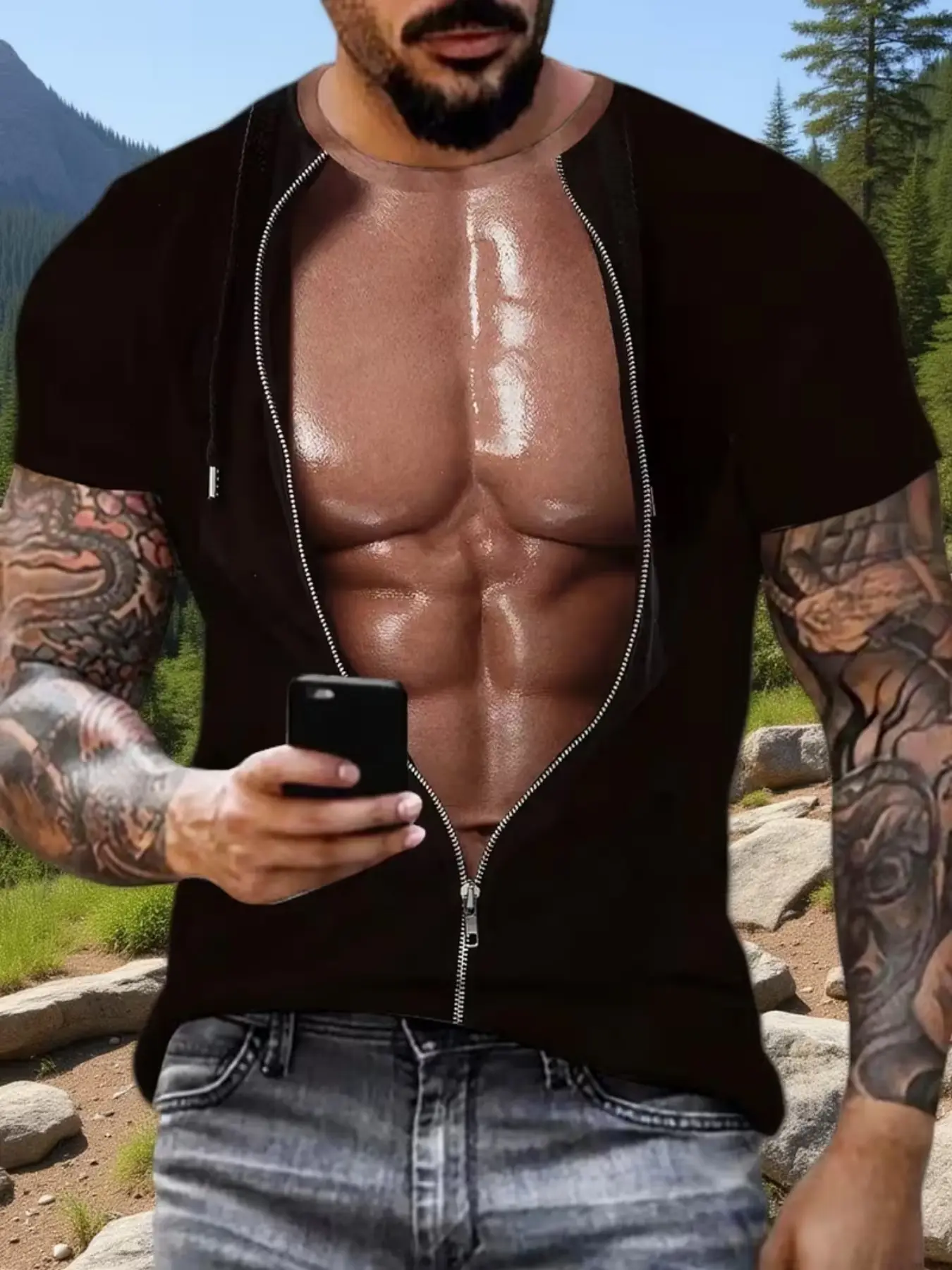 Men's 3D Muscle Print T-Shirt, Realistic Anatomy Design, Breathable Summer Fabric, Slim Fit, Round Neck, Durable Material, Ideal for Sports & Leisure