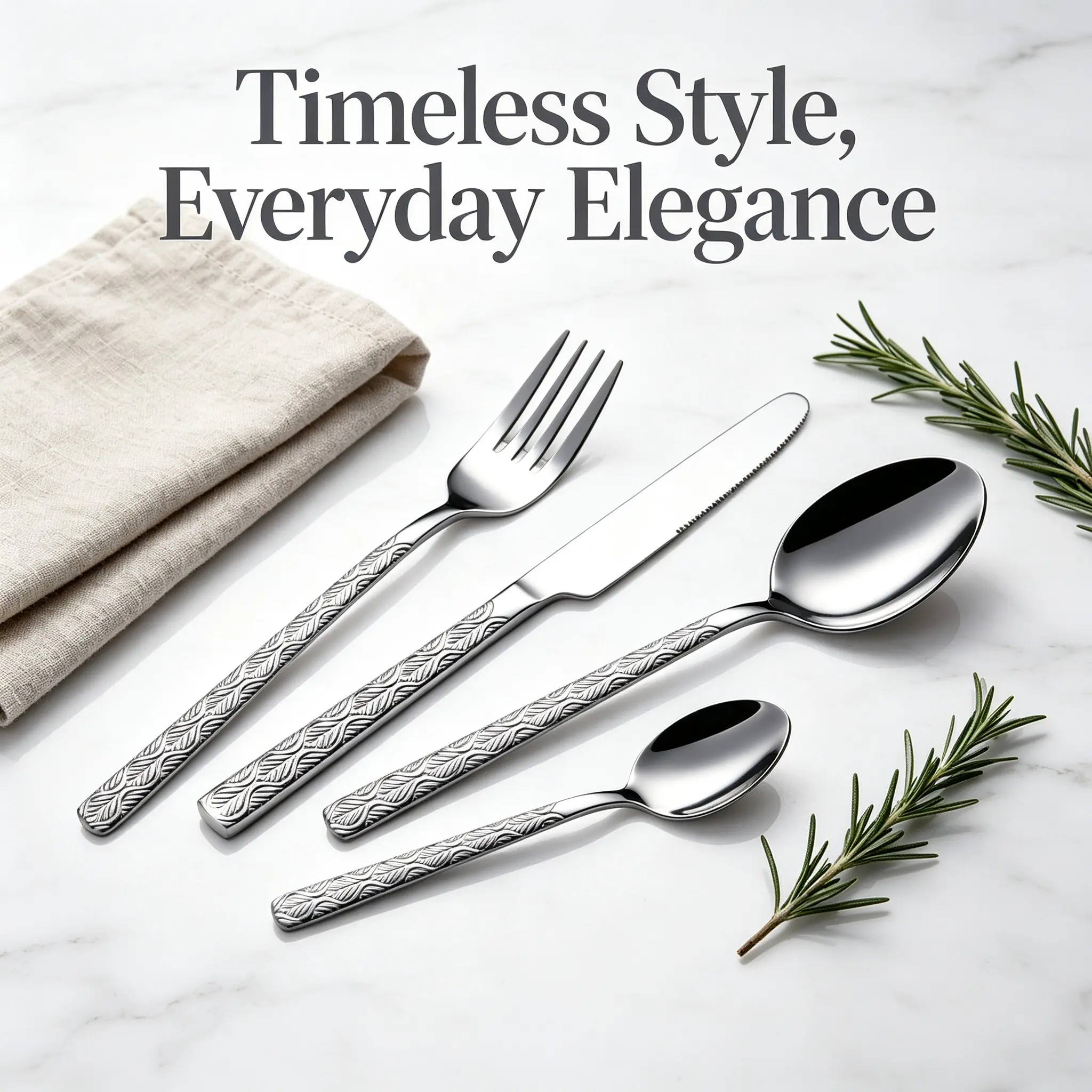 16/24Pcs Silver Stainless Steel Flatware Set with Leaf Vein Engraved Handle, Elegant Mirror Polished Rustproof Dishwasher Safe Cutlery, Ideal for Home Dining, Restaurant & Dinner Parties Tableware