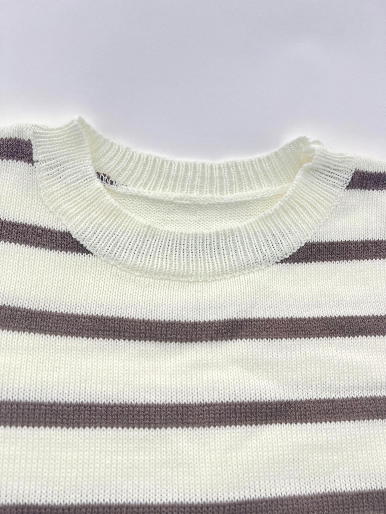 Women's Striped Print Crew Neck Sweater Pullover, Casual Jumper for Summer, Fashion Women's Knitwear for Daily Wear, Women Summer Tops, Oversized Knit Tops for Women