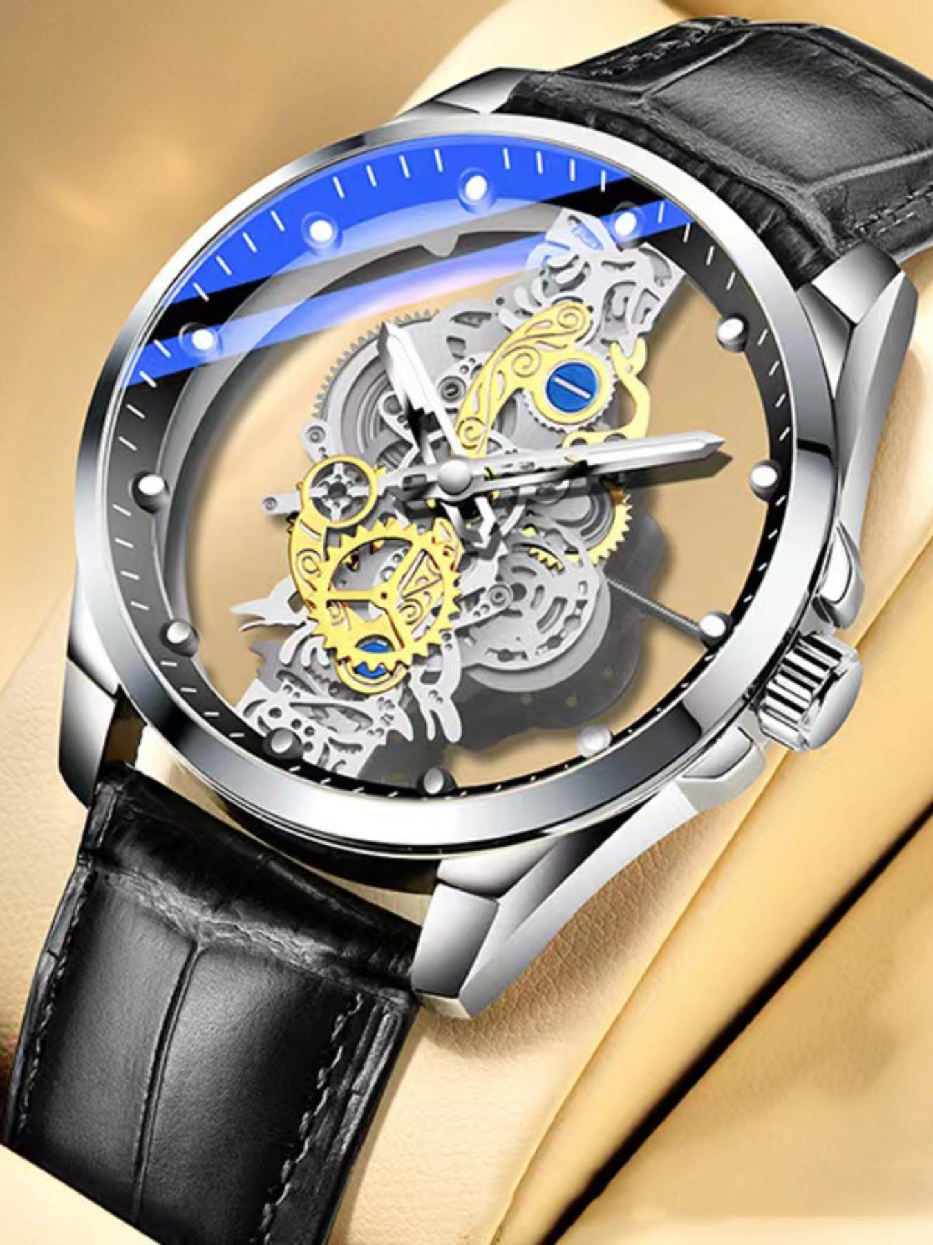 Men's Fashion Sporty Watch, Hollow out Design Round Dial Clasp Analog Quartz Watch, Elegant Business Wristwatch for Daily or Formal Occasions As Gift, with Box