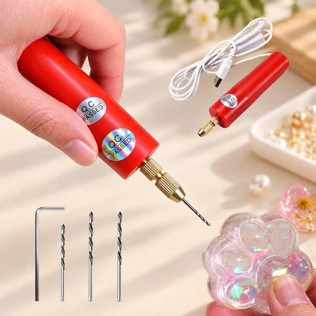USB Mini Electric Drill with Micro Drill Bits, Portable Handheld Precision Drill Tool for Resin Crafts, Jewelry Making, Keychains, Beads, Earrings, Acrylic, Wood & DIY Projects