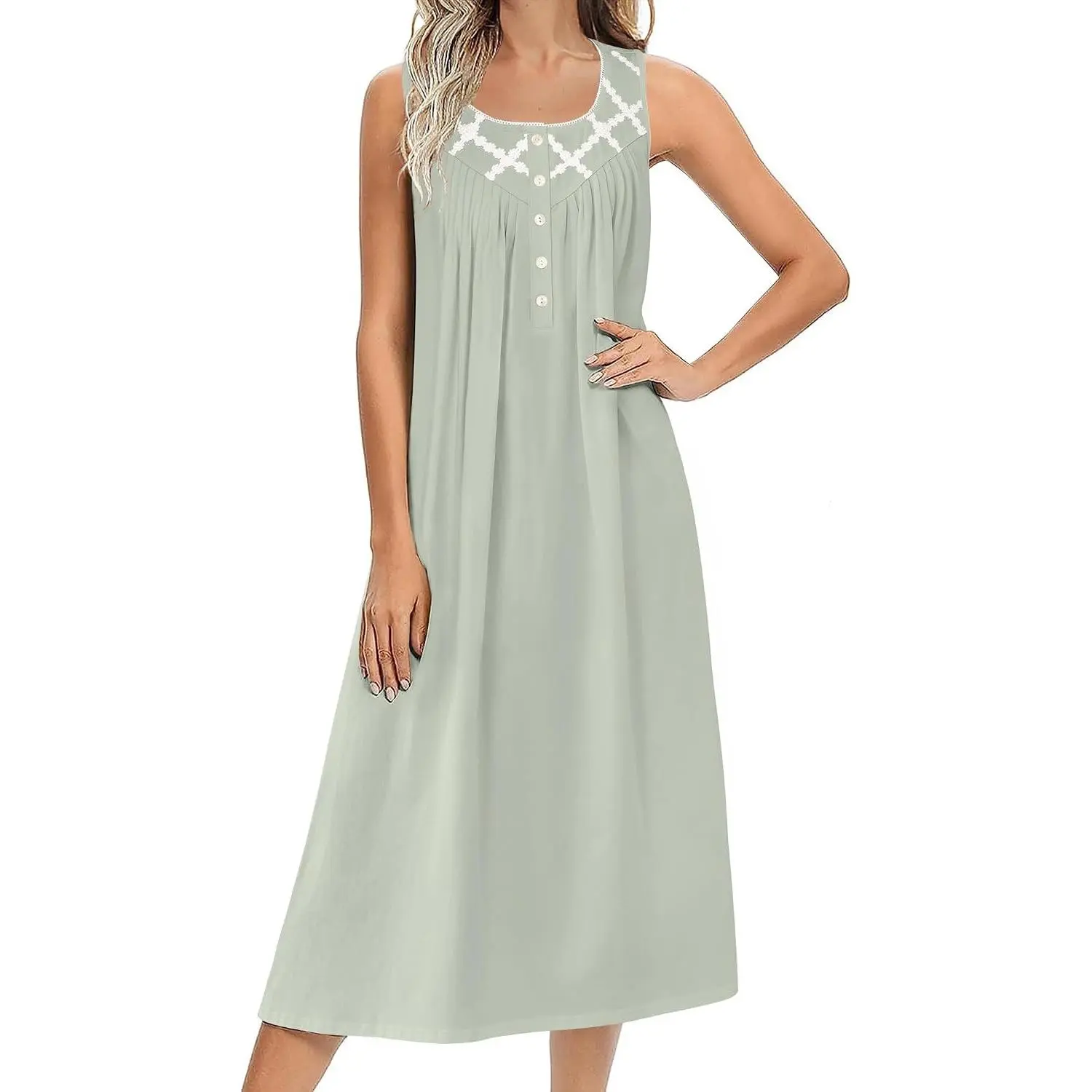 Nightgowns for Women Cotton Long Night Gown Sleeveless Sleep Dress Victorian Nightdress Ladies Sleepwear