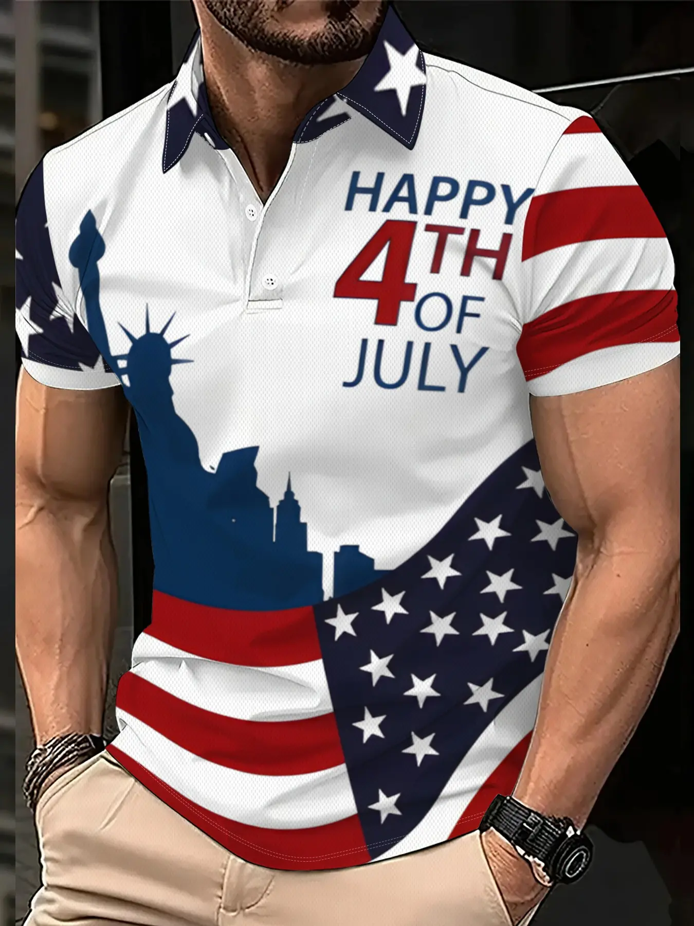Men's Casual Sport Polo Shirt, Athletic Activewear, Athletic Fashion Activewear, American 250th Anniversary Liberty Bell Print, Polyester Fabric, Breathable Regular Fit, Casual Sportswear, Breathable Athletic Top, Casual Sporty Shirt