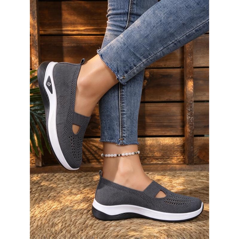 Women's Lightweight Work Sneakers, Breathable Flyknit Slip-On Walking Shoes, Thick Cushioned Sole, Casual Comfort Footwear for Office Commute Shopping & All Season Wear Girl Mesh