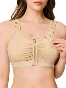 Postpartum Nursing Bra, Maternity Wireless Bra with Wide Straps, Breathable Cotton, Front Zipper Design, Shoulder Button Hole, Window Style Privacy Protection, Maternity Bras for Breastfeeding
