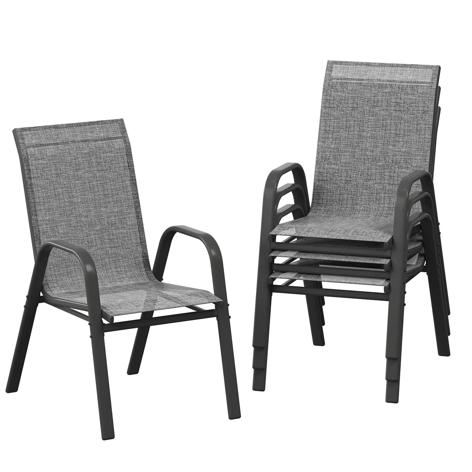 Set of 4 Stackable Patio Chairs, All-Weather Outdoor Dining Chairs with Metal Frame & Textilene Fabric for Garden, Poolside, Backyard, Deck