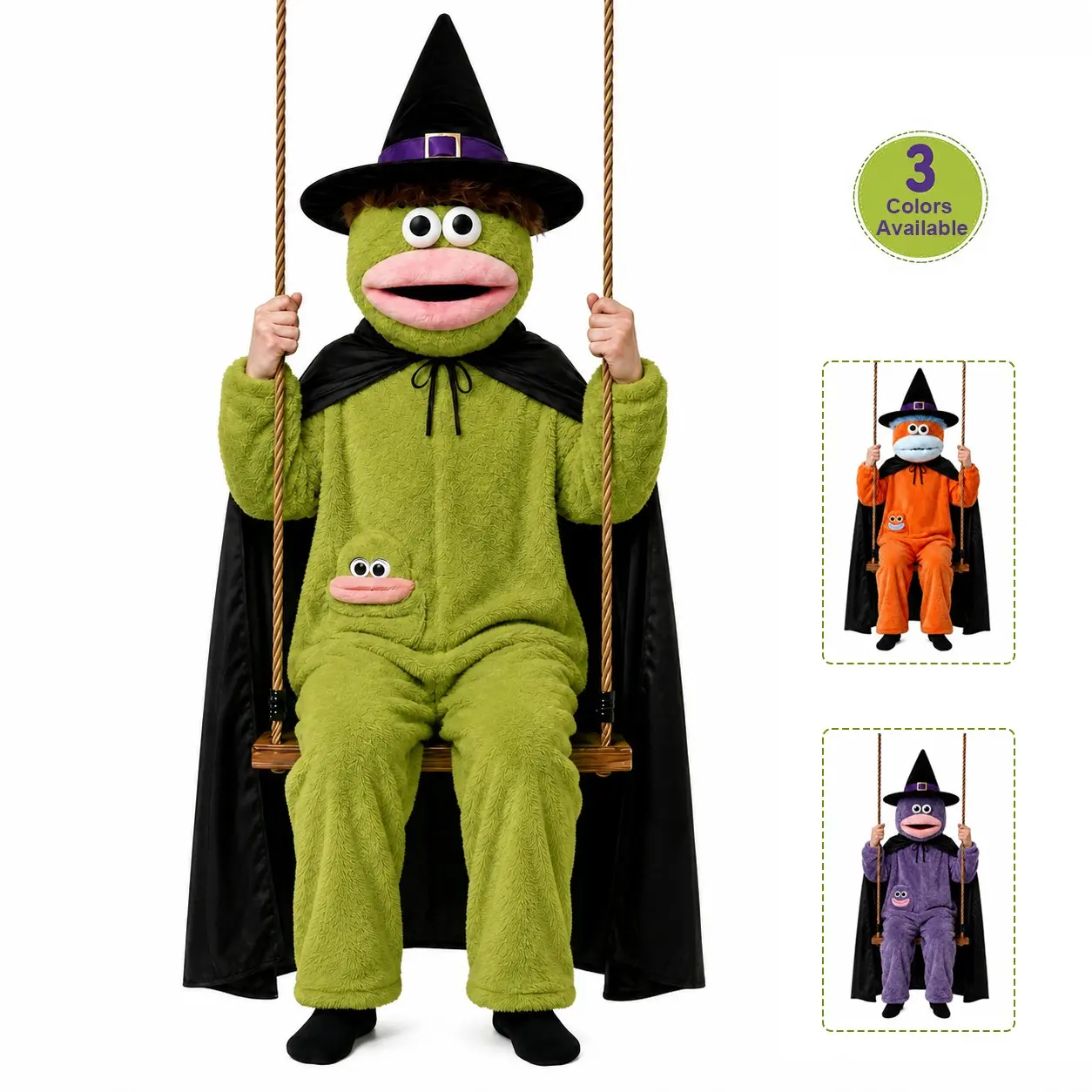 Funny Halloween Monster Swing Decoration Set, Wearable Plush Party Prop, Witch Hat, Cape, Cute Photo Booth Decor, Home Display, Fall Decor, Festival Scene