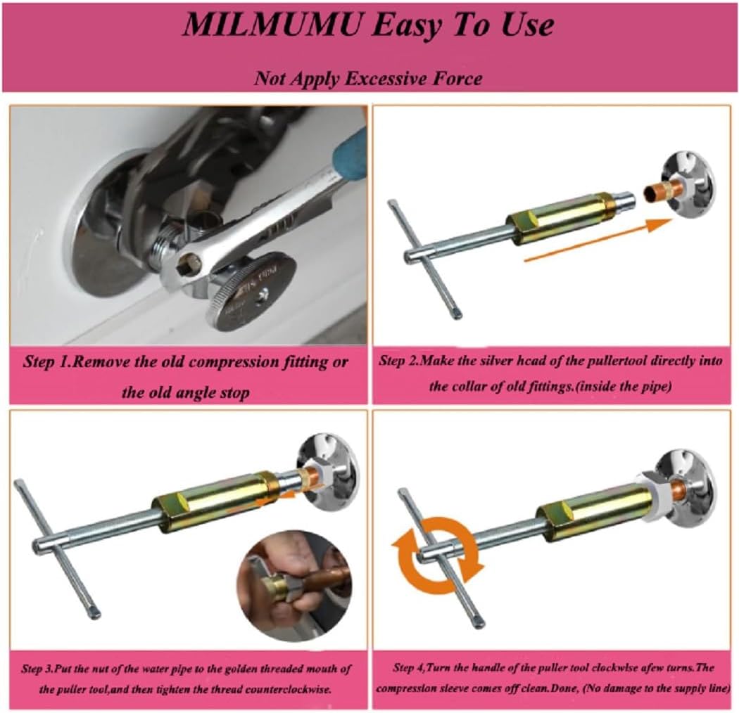 Compression Sleeve Puller Remove Tool Nut & Ferrule of Pipe 03943 - Sleeve Remover for 1/2-Inch Compression Fittings Only - Plumbing Tools Compression Ring Removal Tool Corroded & Frozen Supply Stops