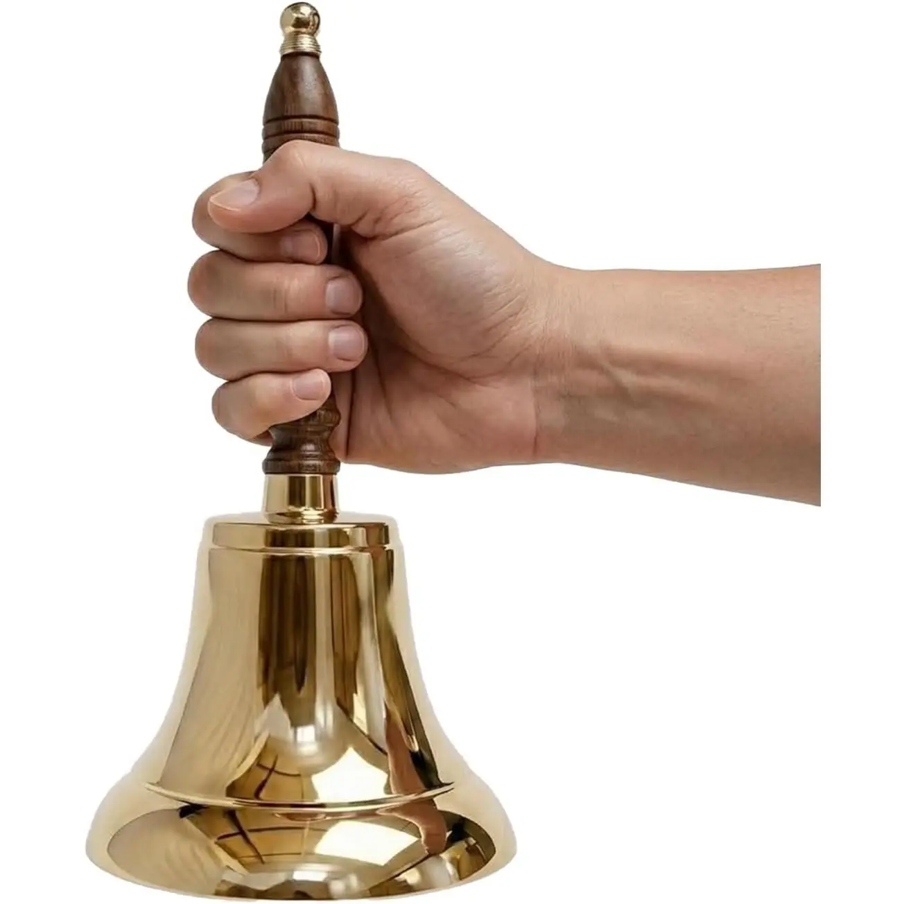 Large & Heavy Solid Brass Loud Hand Call Bell 11"(H) 5"(D) Polished Brass for Weddings, Christmas, School