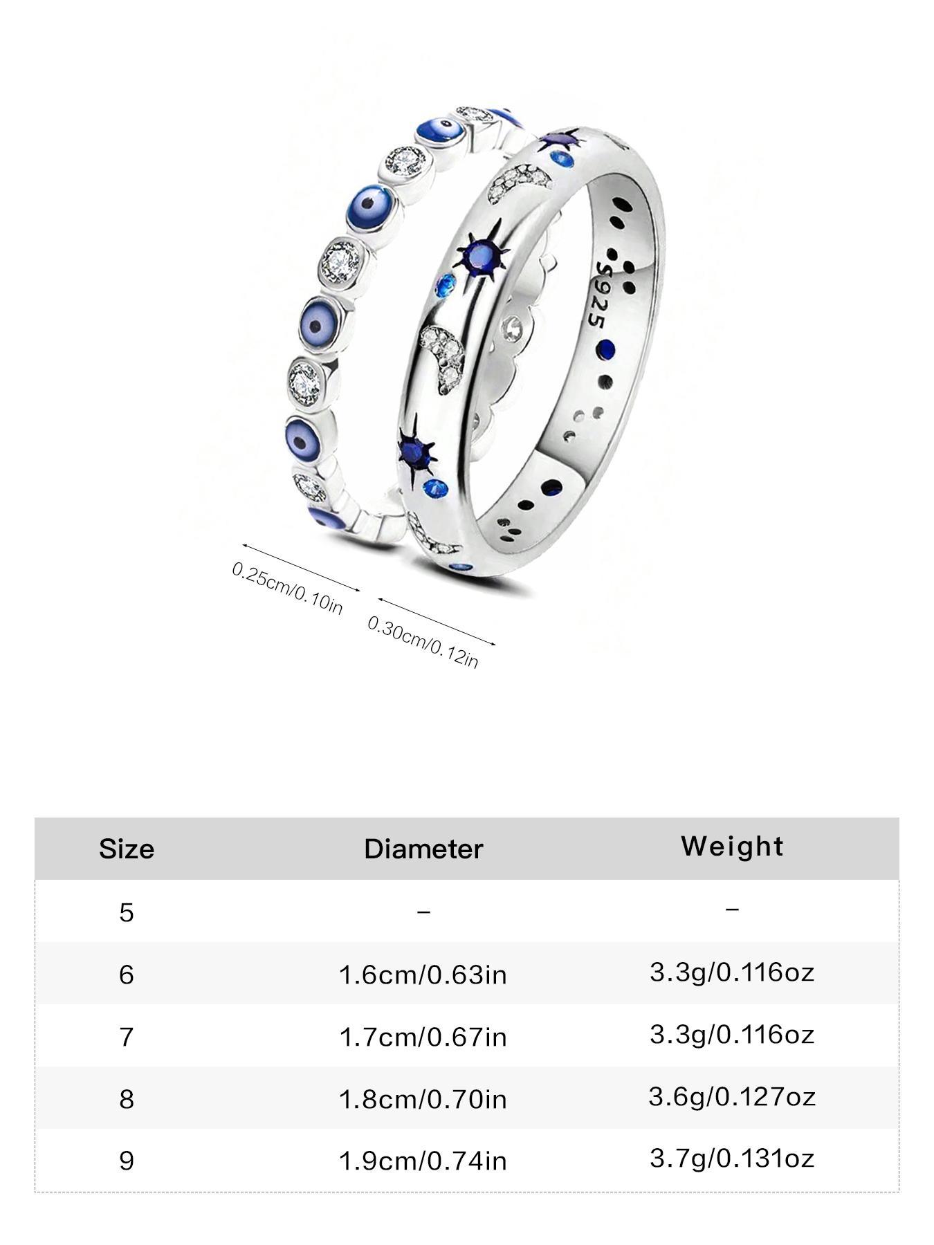 925 Sterling Silver Fashion Eye & Star & Moon Design Ring, Artificial Zircon Decor Ring, Fashion Jewelry Accessories for Women, Birthday Gift, Spellbound Ring