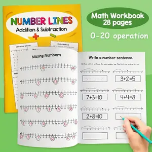 Math Number Line Practice Book for Kids Ages 4-8, Addition & Subtraction Workbook 0-20, Color-Coded Math Facts, Home School Learning