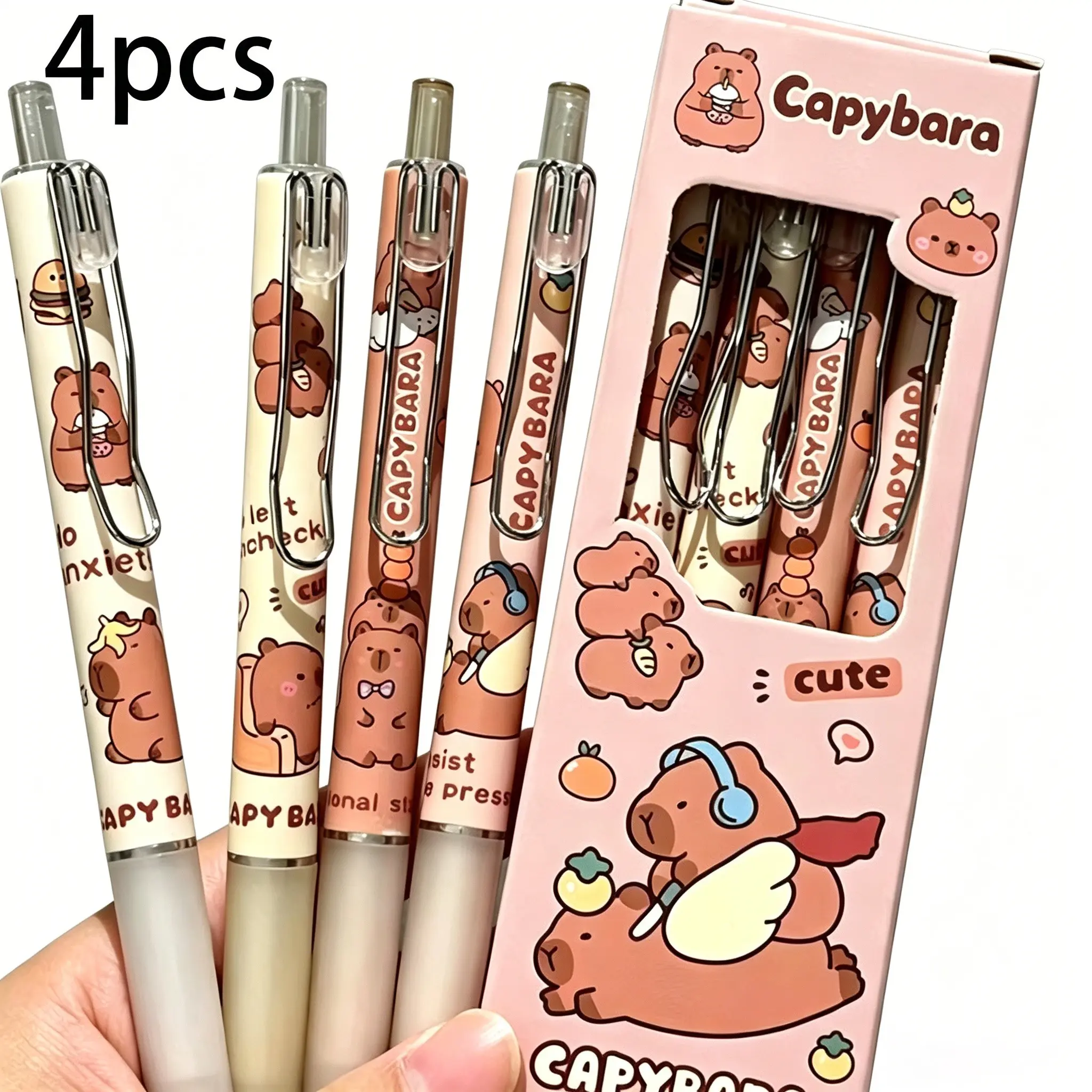 Cartoon Capybara Boxed Click Pen St Tip, Quick-Dry Ink 0.5mm, Student Exam Writing Supplies, New Condition