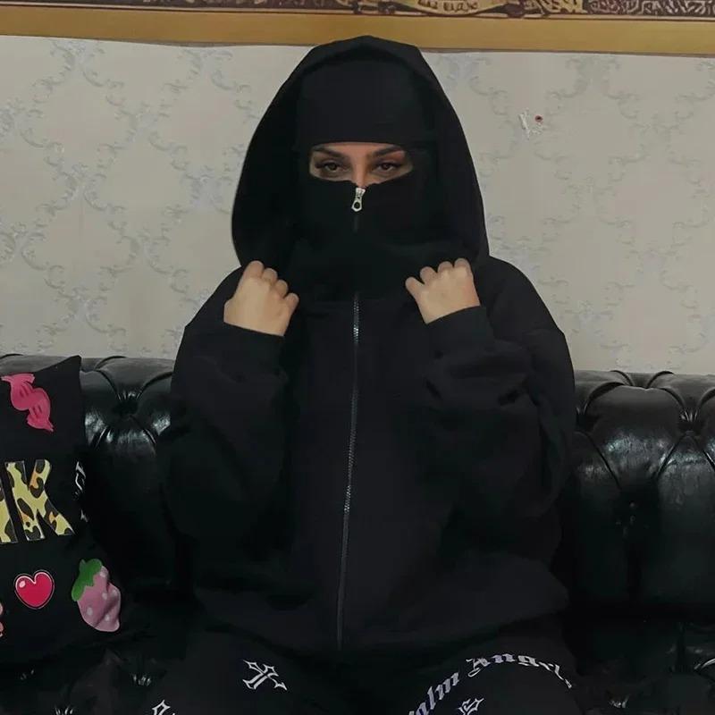 Balaclava Jacket Zip Up Fashion Double Layer Hoodie Hip Hop Outerwear Jacket Y2K Clothing for Men and Women Balaclava Jacket Zip Up Fashion Double Layer Hoodie Hip Hop Outerwear Jacket Y2K Clothing for Men and Women