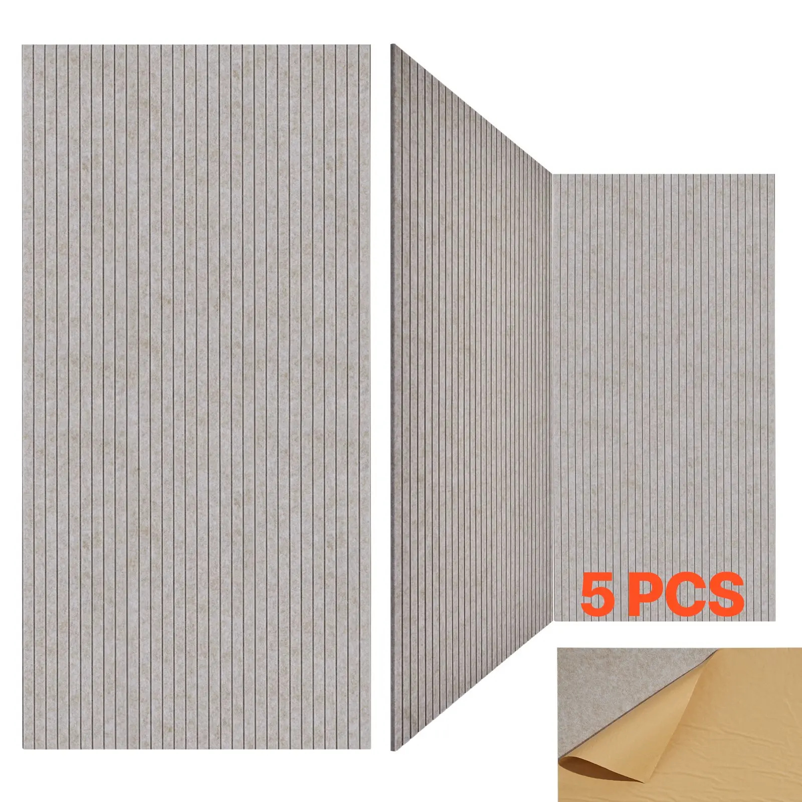 VEVOR 5PCS Stick-On Acoustic Wall Panels, 47.2x23.6in High-Density Polyester Fiber Wall Panels with Self-Adhesive, Residential Bedroom Indoor Furniture for Home Studio