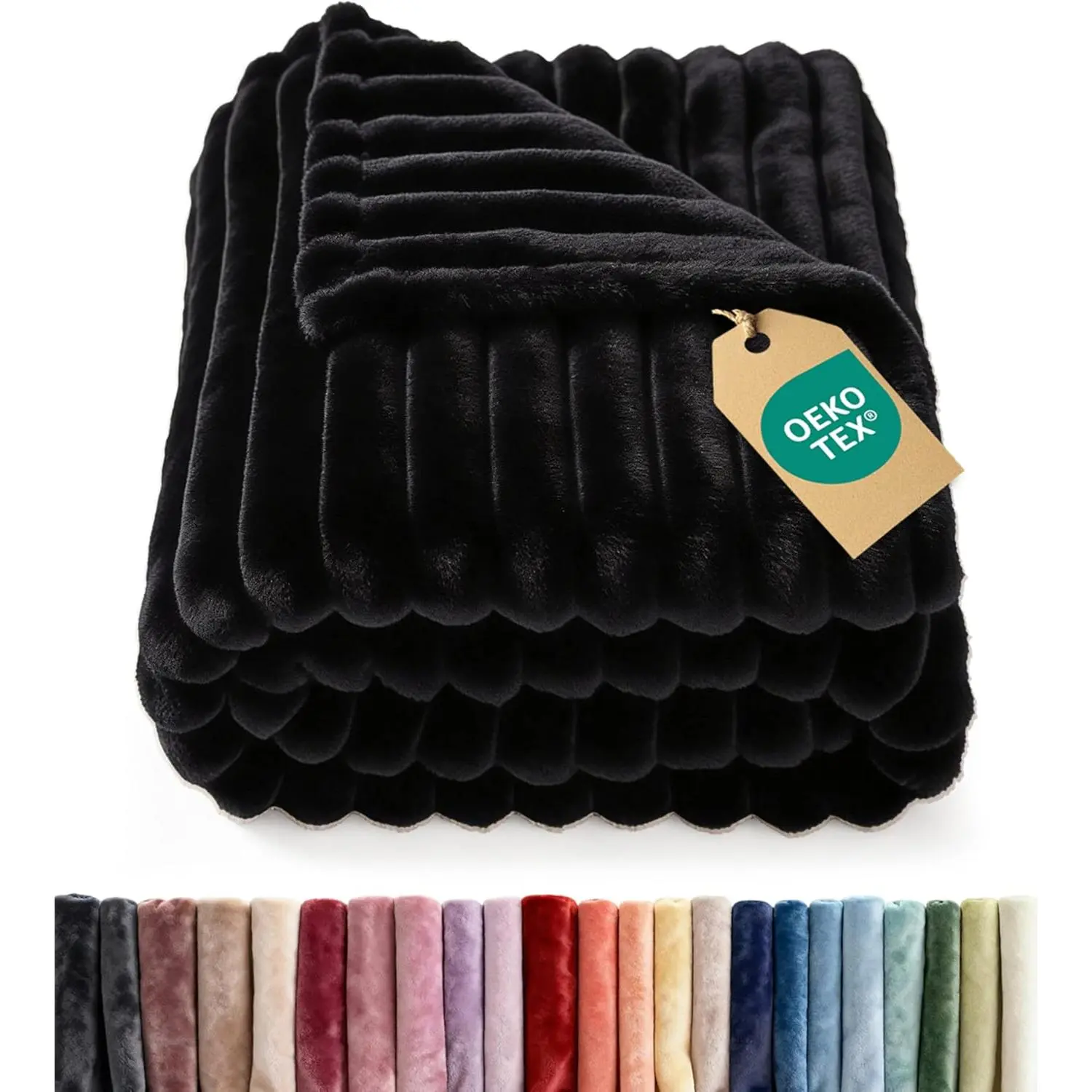 Soft Fleece Blanket Throw Size - Fleece Throw Blanket - 50x60, Black| Soft, Warm, Striped Blanket for Bed, Sofa, Couch & Chair, Cozy, Anti-Static, All Season, Home Decor Gifts for Men &