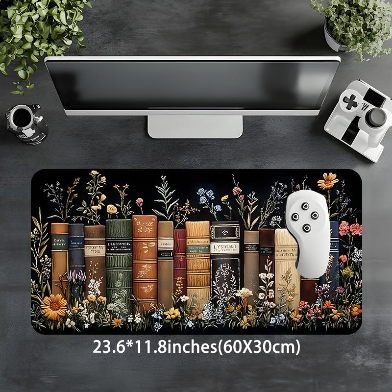 Floral Book Pattern Mouse Pad, Rectangle Gaming Mouse Pad, Non-slip Rubber Pad, Desktop Decoration Protection Pad for Home, Office, Laptop, Desktop Computer, Office Desk Accessories