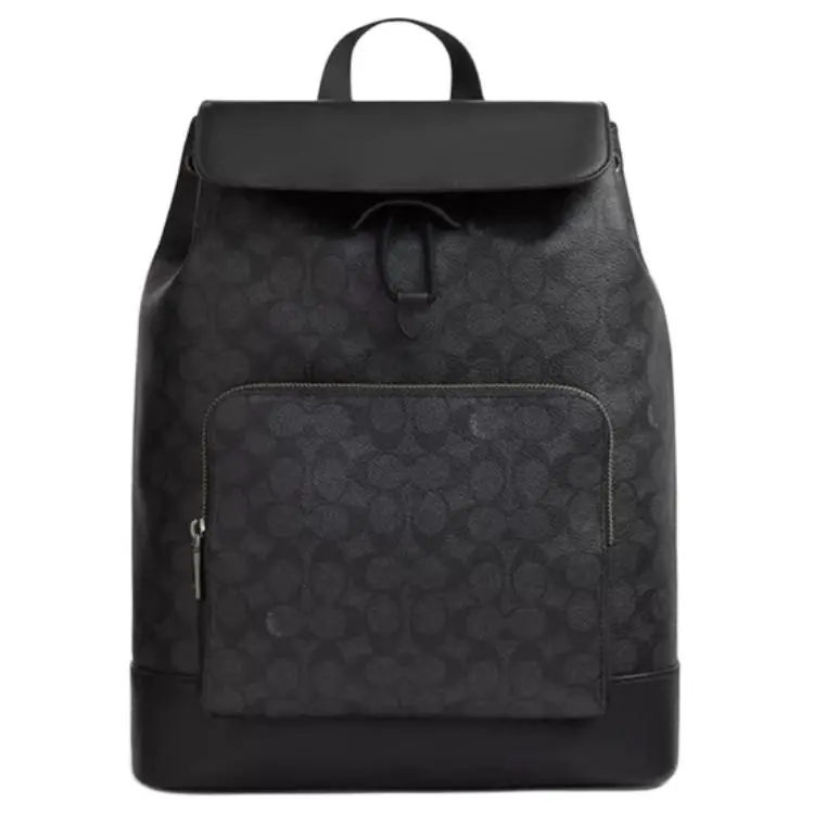 COACH Turner 30 Dual-C Logo Drawstring Backpack – Large, Men’s, PVC and Leather Blend, Black