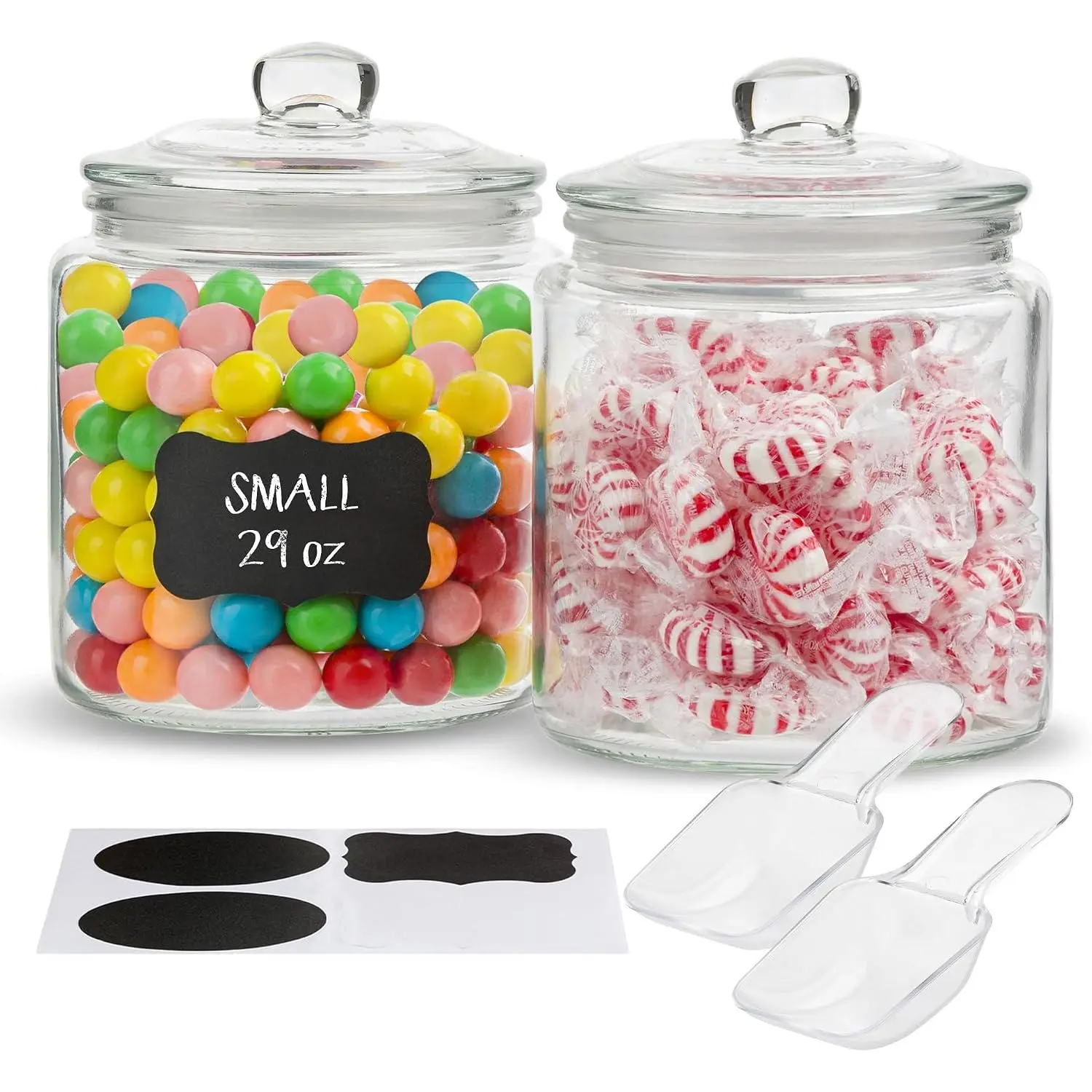 Glass Storage Jars with  - 29oz (Set of 2), Kitchen Canisters for Sugar, Cookies,  Balls, Glass Containers with Chalkboard Labels and Airtight Lid
