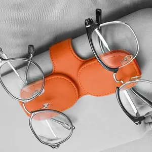 Car Sun Visor Sunglasses Holder | Premium PU Leather Dual-use Storage Clip for Ticket & Card | Auto Interior Accessory Car Organizer
