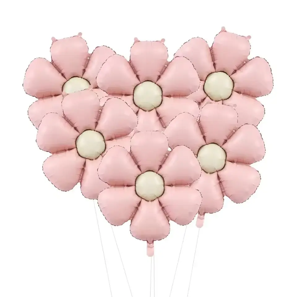 6pcs 50.5cm Matte Candy Daisy Balloons, Aluminum Foil Balloons for Girl Baby Birthday Party Wedding Decoration, Anniversary Event Props