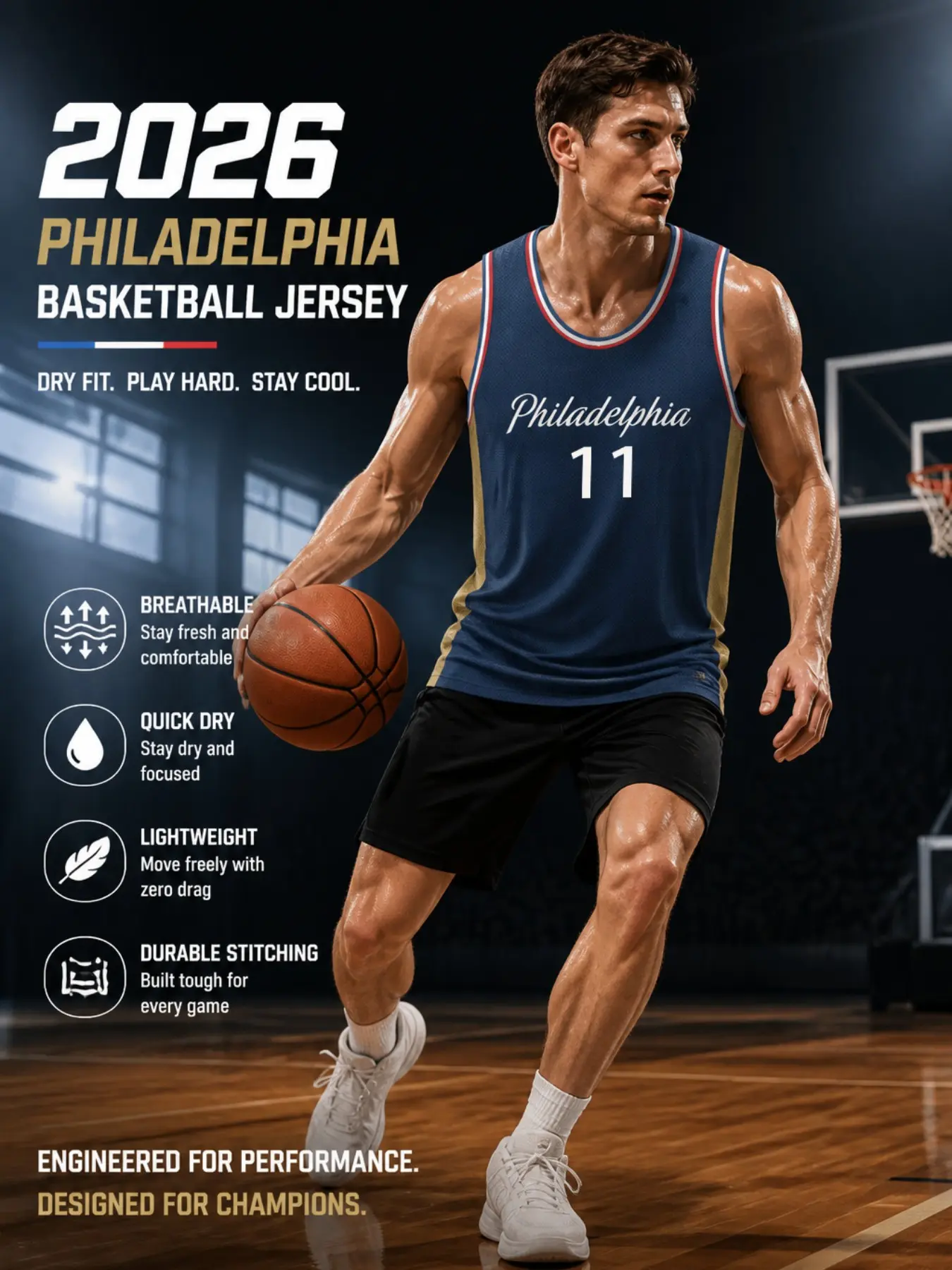Men's Sporty Basketball Jersey, Loose Sleeveless Top, Philadelphia Letter Logo, Stripes, All Seasons Streetwear
