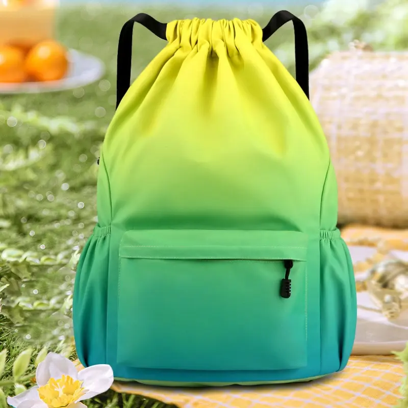Large Capacity Drawstring Basketball Bag - Waterproof Gym Sack Backpack with Shoe Compartment, Gradient Color Sports Duffel for Men & Women, Travel, Workout, Training