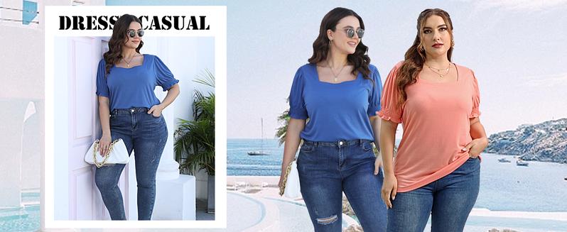 WIHOLL Tops for Women Summer Casual Ruffle Trim Sleeve Square Neck T Shirts