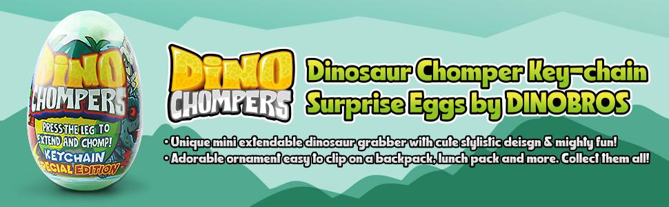 DINOBROS Easter Egg with Dinosaur Toys Filled for Kids, 4 Surprise Eggs Easter Basket Stuffers Fillers with Dino Chomper Birthday Party Favors Gift for Boys and Girls