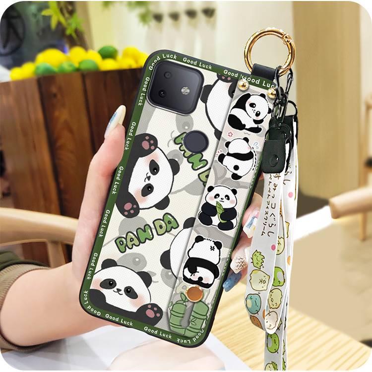 Wrist Strap Durable Phone Case For TCL T-Mobile Revvl 4Plus Kickstand protective Wristband Soft case Back Cover panda Silicone Waterproof ring Dirt-resistant Cartoon Anti-knock