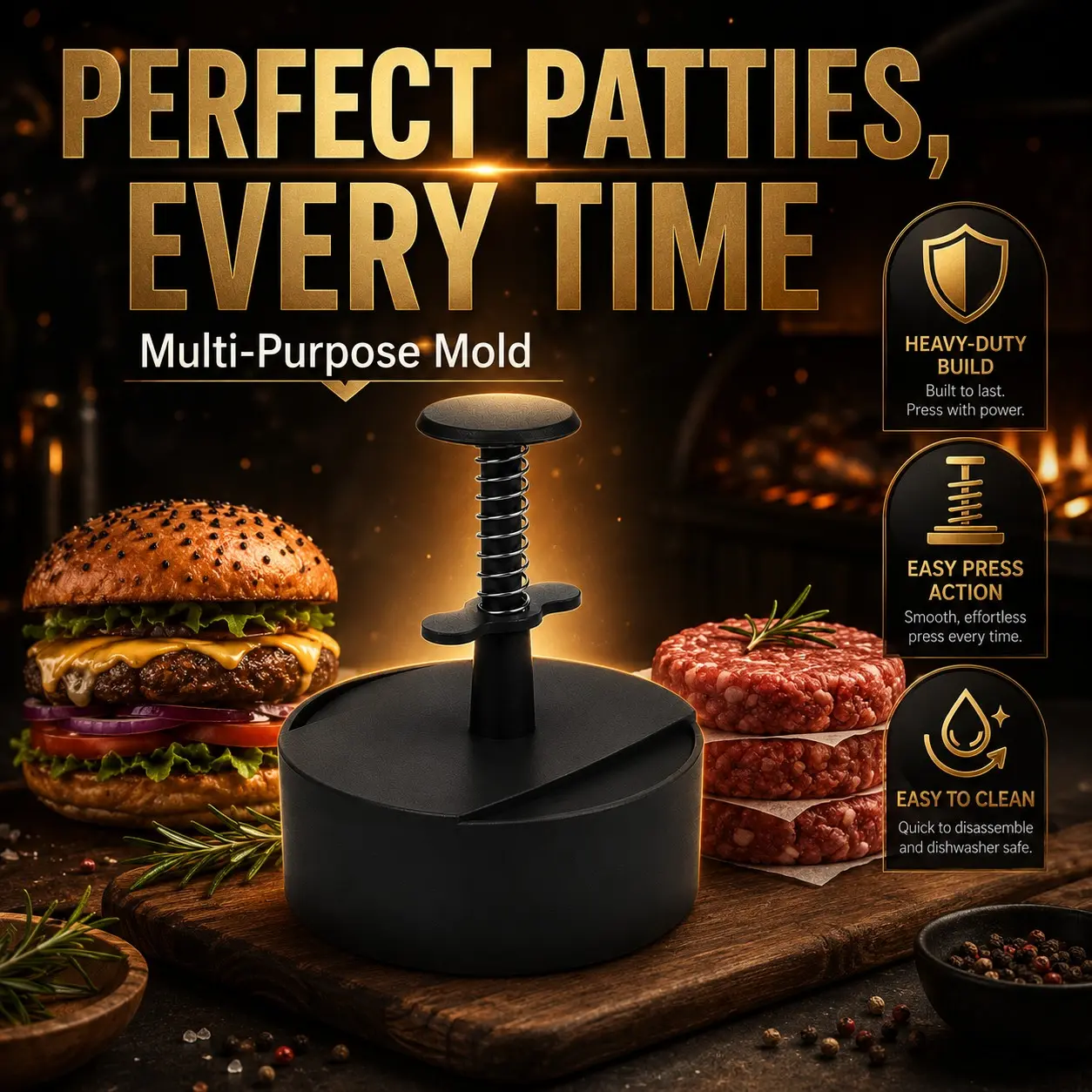 Easy-To-Use Burger Press Mold Meatball Former, Perfect for Beef and Veggie Patties, Ideal Kitchen BBQ Tool for Home Cooking