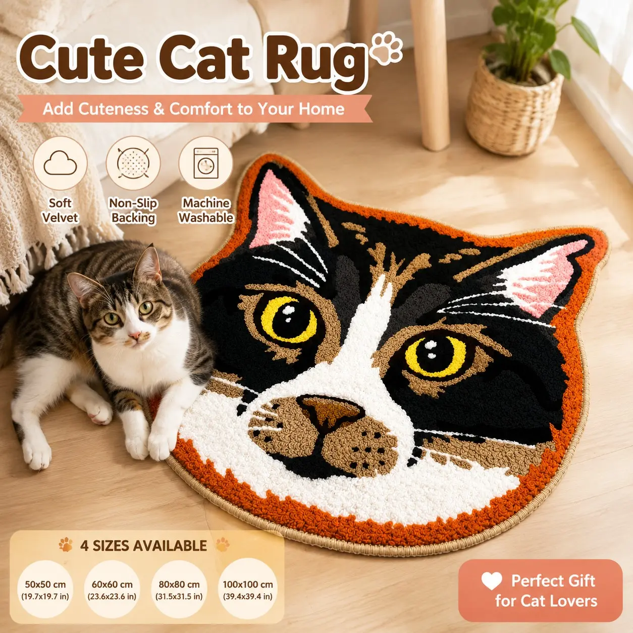 Non-Slip Cute Cartoon Pet Pattern Rug, Washable Soft Area Carpet, Decorative Comfortable Rug, Ideal for Home, Living Room, Bedroom, Study
