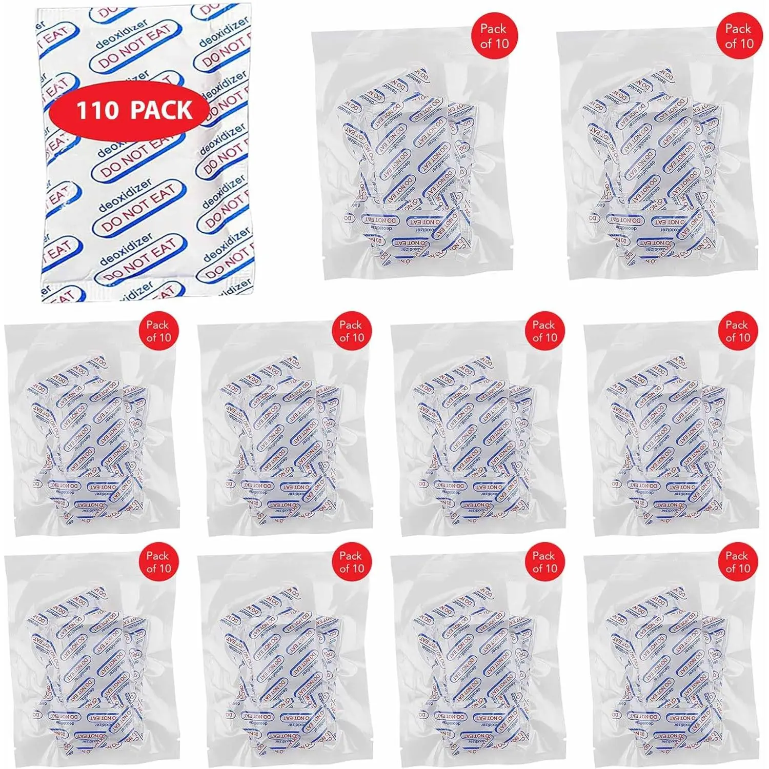 110 Packs 100cc Food Grade Oxygen Absorbers (11x packs of 10), Oxygen Absorbers for Food Storage, Long Term Food Freshness Works in Mylar Bags Mason Jars and Vaccum Bags