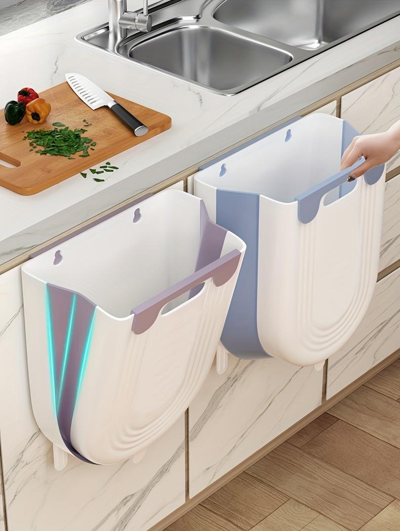 [1pc Foldable Trash Can] 1pc Compact Foldable Trash Can |   Space-Saving Modern Minimalist Rectangular Design, Durable Plastic Portable Countertop Bin for Kitchen & Bathroom, No Electricity Needed