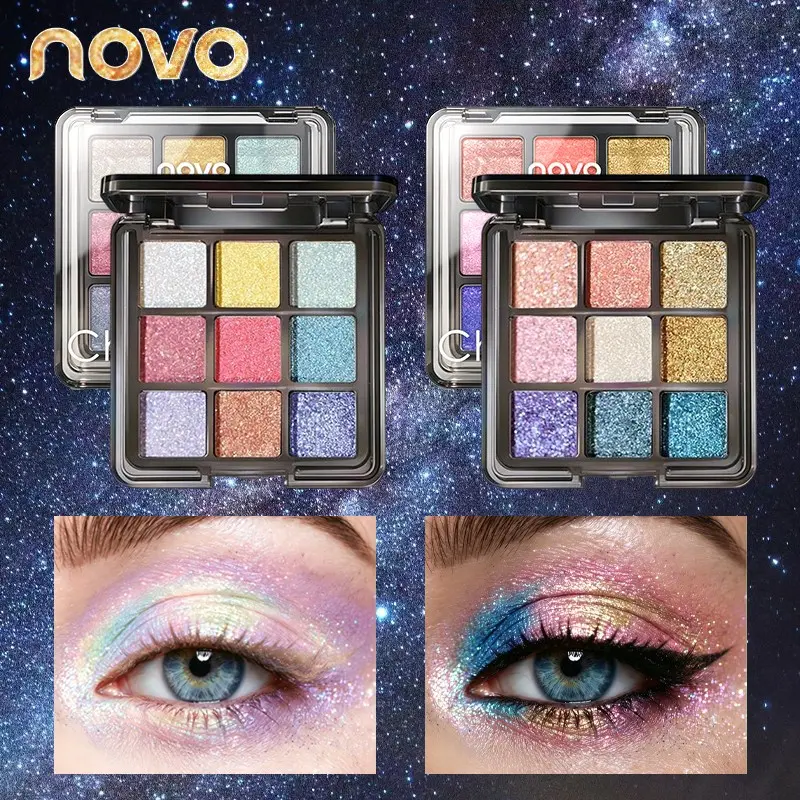 9 Color Holographic Chameleon Eyeshadow Palette, Shimmering Eyeshadow Palette, High Pigment Multichrome Glitter & Pearlescent Shimmer, Aegyo Sal Brightener, Long-Lasting Waterproof Sparkle, Easy Blend, Festival Party Stage Makeup for Beginners & Pros