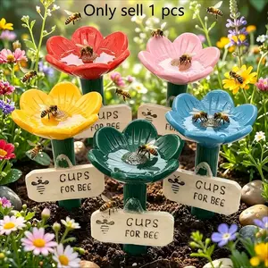 1 Count Flower-Shaped Bee Watering Cup with Floral Design, Durable Resin Garden Cup for Beekeeping, Butterfly Feeders and Pathway Decoration, Attracts Pollinators, Decorative Outdoor Yard Décor for Gardens, Farms and Parks, Biodiversity