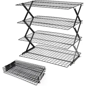 2/3/4-Tier Collapsible Cooling Rack for Baking Folding Adjustable Stackable Wire Cooling Grid for Cooking Drying Roasting Cookies Baking