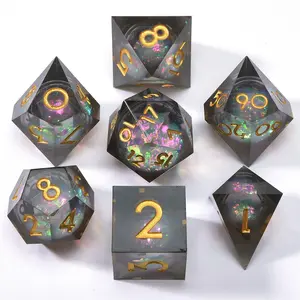 Liquid Core Semi-Transparent Sand Dice Set, 7-Piece Role Play Board Game Toy, Multi-Faceted Sharp Edge Dice, Desktop Gaming Accessories