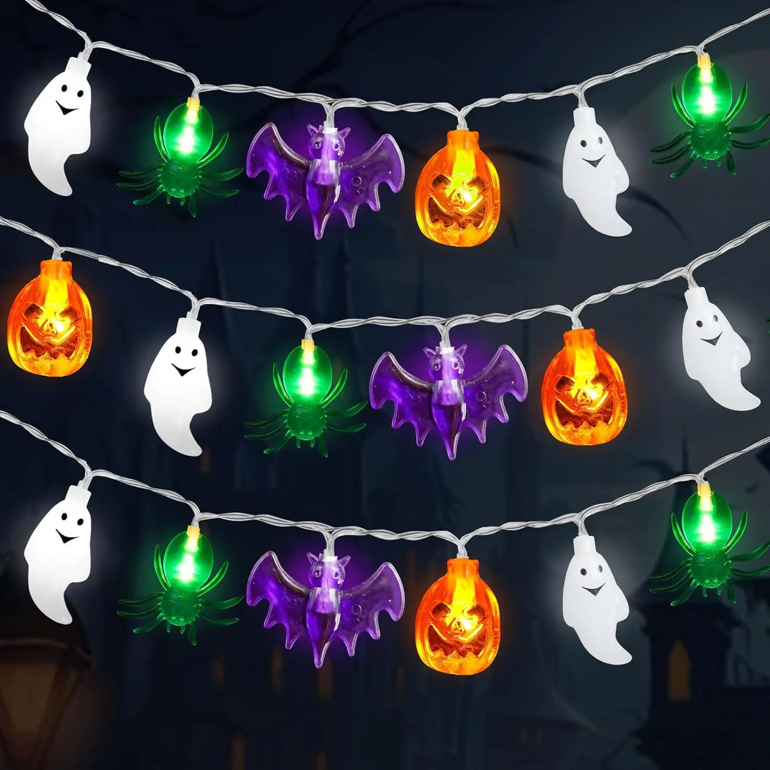 Halloween Lights Decorations, 20FT 40 LED  Pumpkin Bat  Spider  Operated Halloween String Lights,  Twinkle Lights for  Door Porch Indoor Outdoor Party Decor