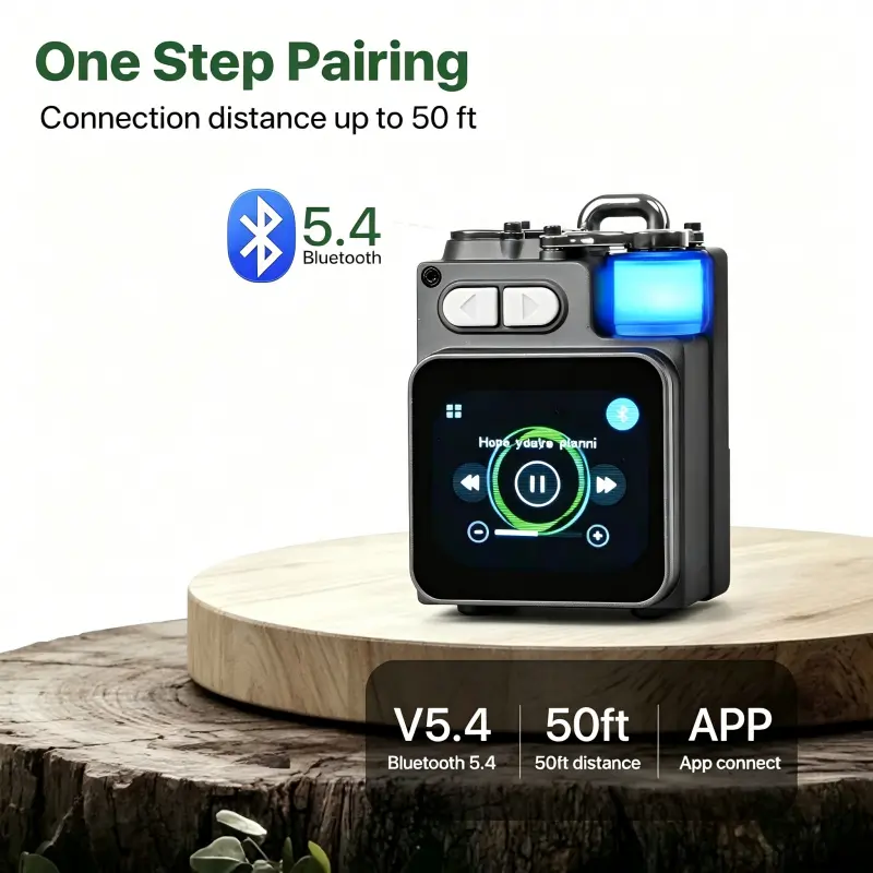 Mini Bluetooth Speaker, Smart Wireless Portable Speaker with Touchscreen, Loud HD Sound, LED Lights, BT5.4, All In One Small Audio for Home/Outdoor/Travel/Shower/Party/Beach/Camping/Hiking/Cycling