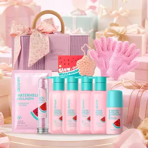Watermelon Niacinamide Self Care Gift Set for Women, 11-Piece Self Care Bath & Body Set with Body Lotion, Shampoo, Conditioner, Deodorant, Foot Mask, Pink Vanity Makeup Case, Star Scalp Brush & Exfoliating Shower Gloves,Luxury Vanity Case Holiday Gifts fo