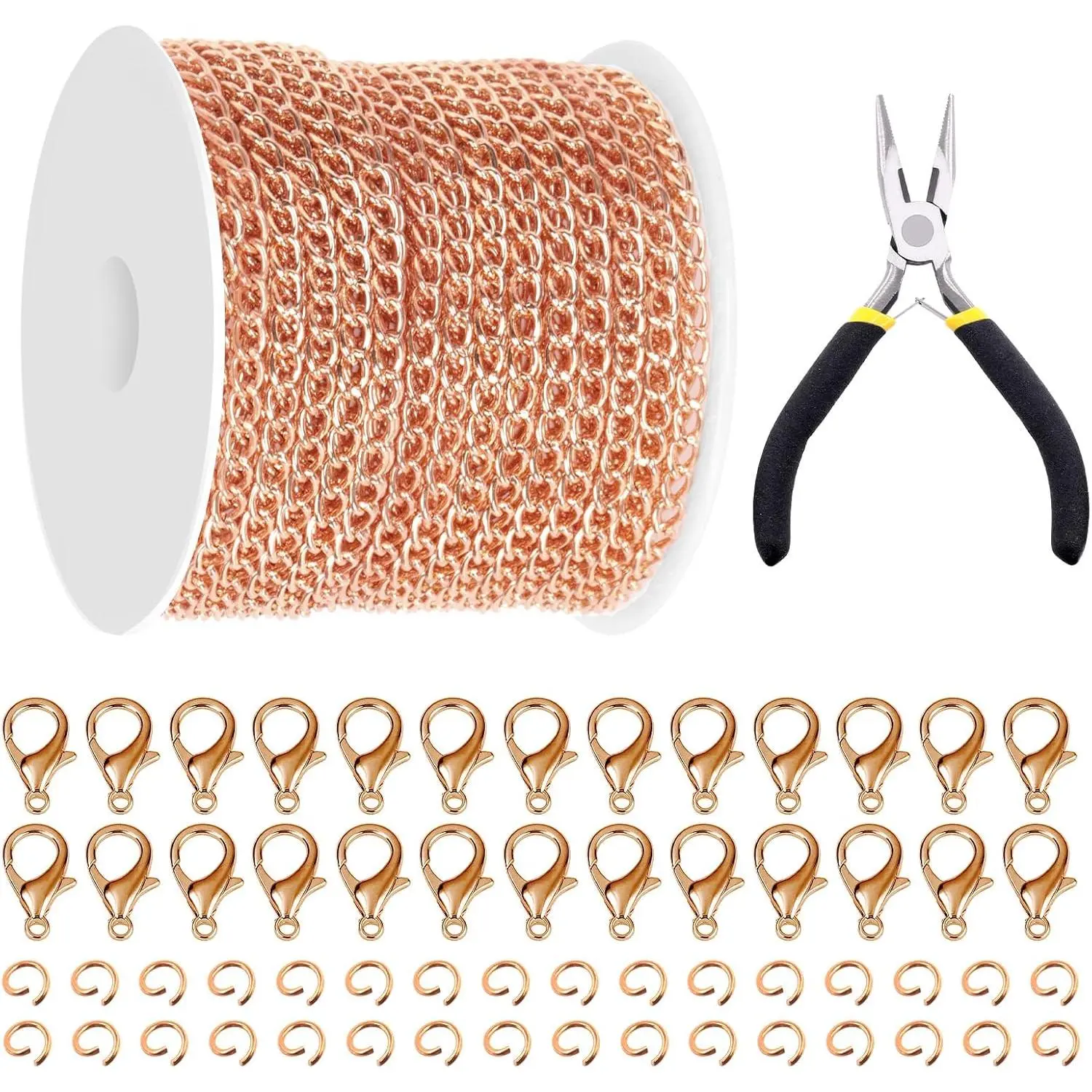 102 count 30   Chains Set Rose   Link Chains Link Rolls Bulk Twisted Links Chain Necklace  Making Chains with Lobster Clasps and Jump Rings for Necklace  Making