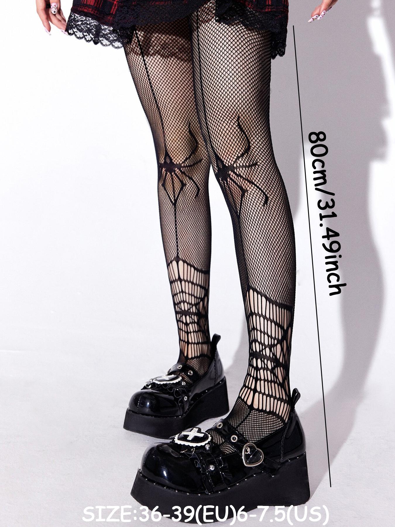 Women's Halloween Themed Fishnet Tights, Casual Comfy Breathable Spider Web & Skull Pattern Sheer Tights for Daily Wear, Ladies Tights for All Seasons