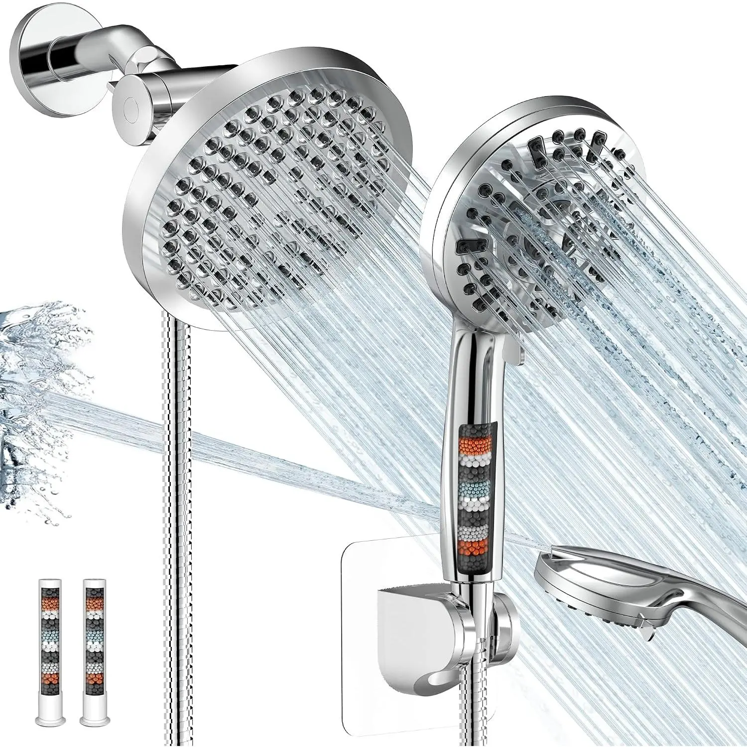 Shower  with Handheld  Combo,High   Double Rain Shower  with Handheld 10-Mode 67" Hose Chrome