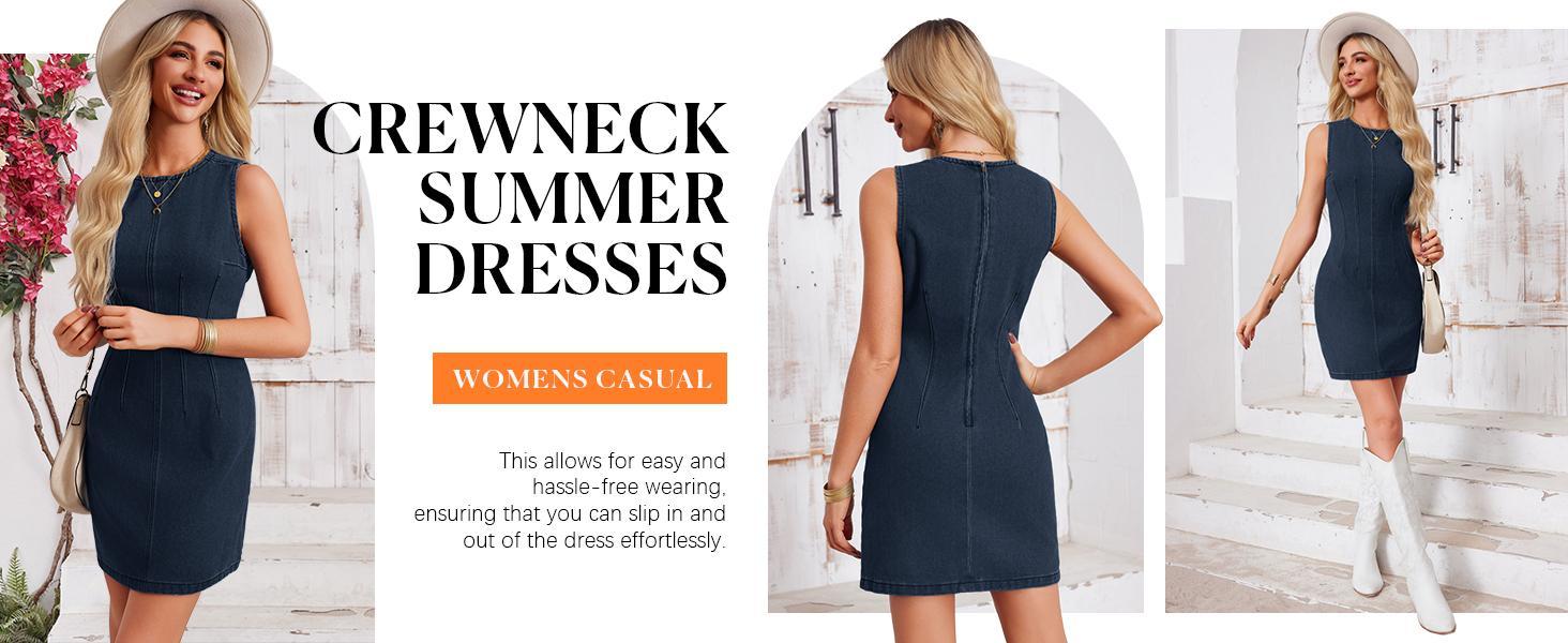 Danedvi Womens Denim Mini Dress Casual Sleeveless Crewneck Summer Jean Tank Dresses Blue Womenswear SpringStatements