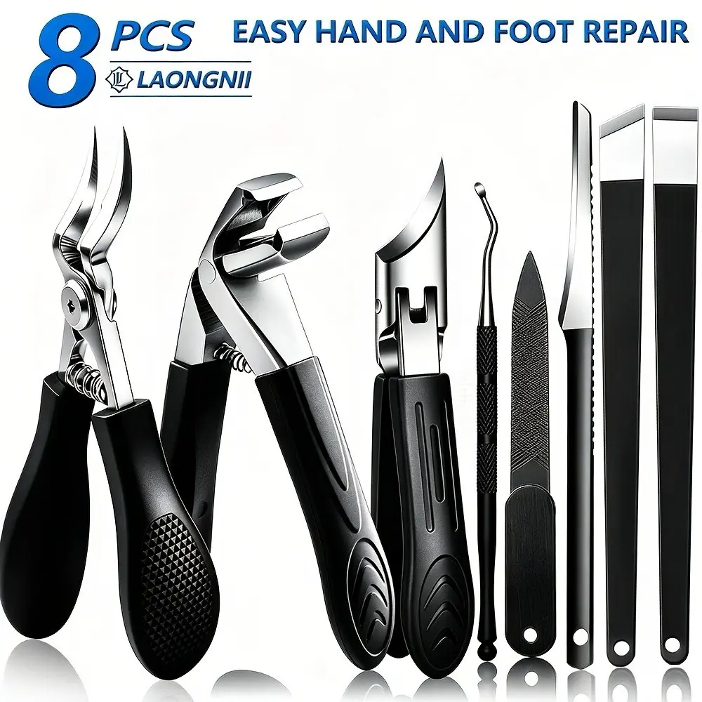 8-Piece Toe Nail Care Kit for Thick Hard Nails, Stainless Steel Manicure Tools, Includes Nail Clipper/dead Skin Scraper/pusher, Perfect Gift