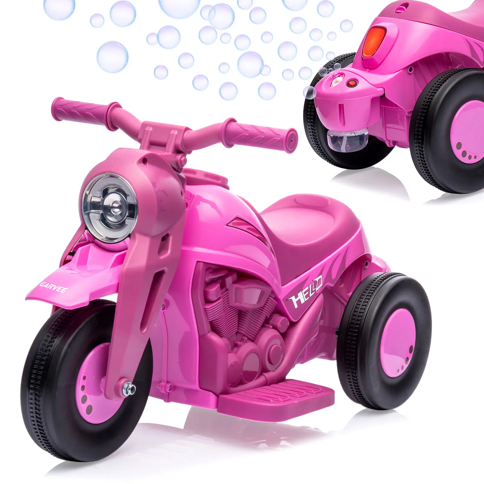 6V Kids Electric Motorcycle with Automatic Bubble Machine, Ride-on Car with Foot Pedal, Headlight, Music & Horn, 3 Anti-Skid Wheels for Toddlers 3+