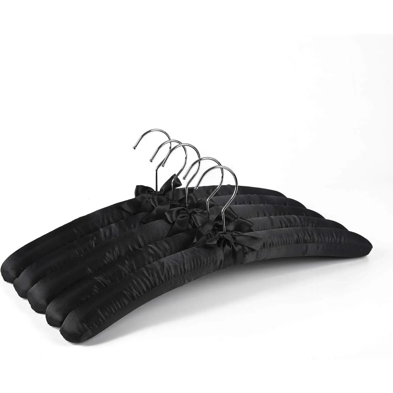 5 Pack Large Black Satin Padded Hangers, 17" Non-Slip Cushioned Hangers for Sweaters, Silk Dress, Wedding Dress, Bridal Gown, Cashmere