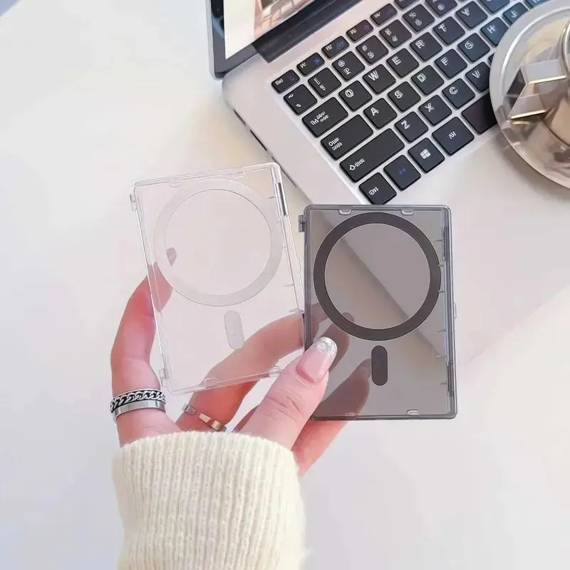 Magsafe-Fit Silicone Magnetic Transparent Cellphone Card Holder with Removable Lid, Minimalist Design, Mobile Phone Accessory for Students
