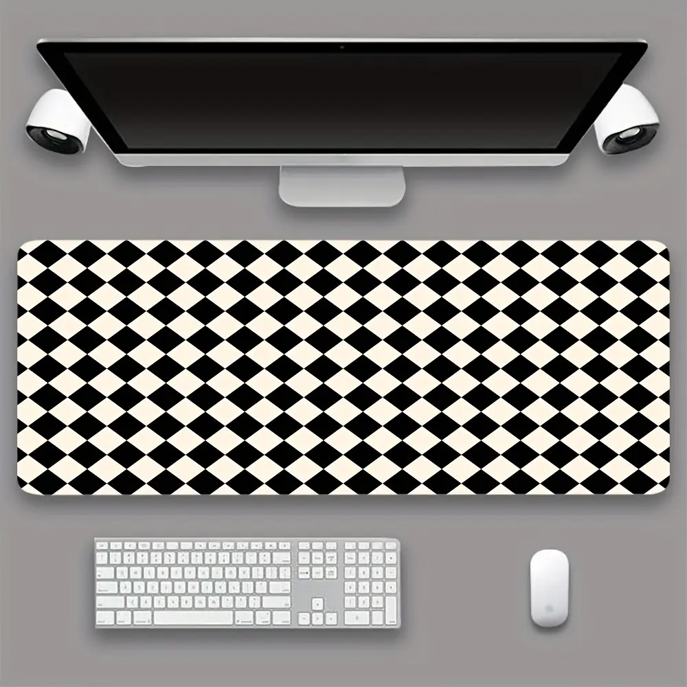 1-piece checkerboard pattern gaming desk mat - Durable and comfortable large mouse pad, black and white design, suitable for PC and laptop, simple style with high-quality materials, office supplies, gaming mouse pad, aesthetic desk mat, mouse pad aestheti