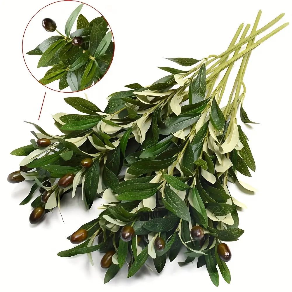 6pcs Artificial Olive Leaves & Berries Bouquet – Realistic Faux Greenery, Evergreen Faux Plants for Wedding Centerpieces, Birthday Party, Home Garden, and Table Decor – Zero Maintenance, Perfect for Christmas, Thanksgiving